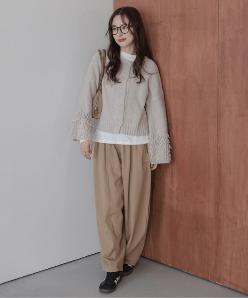 AMELY(エミリー)の「ガーター編みニットカーディガン(カーディガン/ボレロ・レディース・ブラック/ブラウン/グレー/ライトベージュ・フリー)」の10枚目の写真