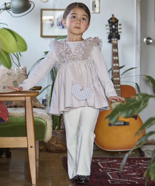 petit main（プティマイン）の「【リンク】ドッキングフリルチュニック（チュニック・キッズ・ピンク/ブラック・80ｃｍ/90cm/130cm/110cm/100cm/120cm）」の3枚目の写真