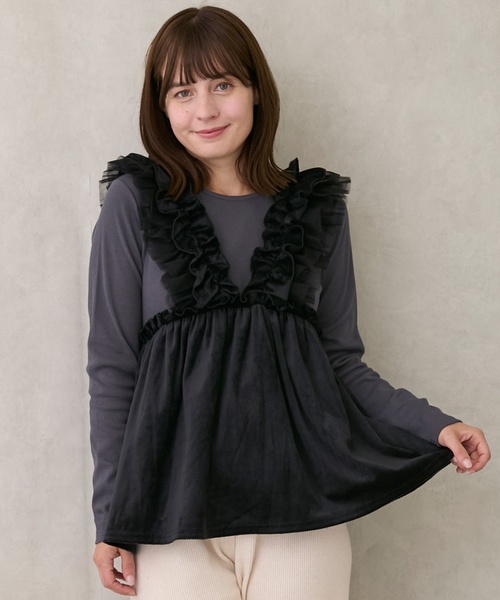 petit main（プティマイン）の「【リンク】ドッキングフリルチュニック（チュニック・キッズ・ピンク/ブラック・80ｃｍ/90cm/130cm/110cm/100cm/120cm）」の5枚目の写真