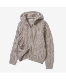 VTWO（ブイツー）の「ウールブラシケーブルツーウェイフードジップアップニット_ベージュ（パーカー）」