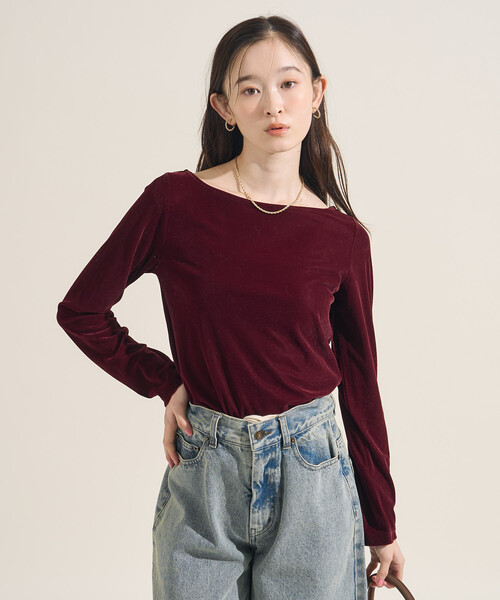 ベロアジャージ ボートネック トップス（Tシャツ/カットソー
