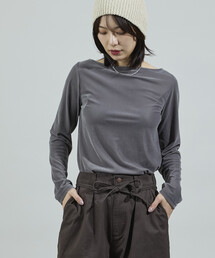Tシャツ/カットソー（グレー/灰色系・ボートネック）ファッション通販