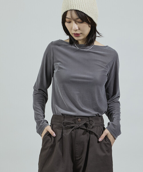 セール】ベロアジャージ ボートネック トップス（Tシャツ/カットソー