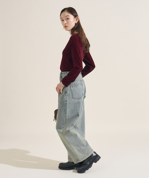 FREAK'S STORE(フリークスストア)の「ベロアジャージ ボートネック トップス(Tシャツ/カットソー・レディース・ブラウン/ワイン/オリーブ/ブラック/ライトグレー・フリ-)」の9枚目の写真