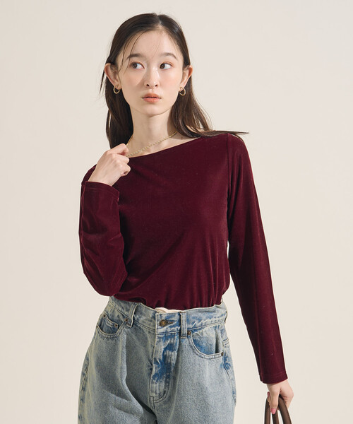 FREAK'S STORE(フリークスストア)の「ベロアジャージ ボートネック トップス(Tシャツ/カットソー・レディース・ブラウン/ワイン/オリーブ/ブラック/ライトグレー・フリ-)」の11枚目の写真