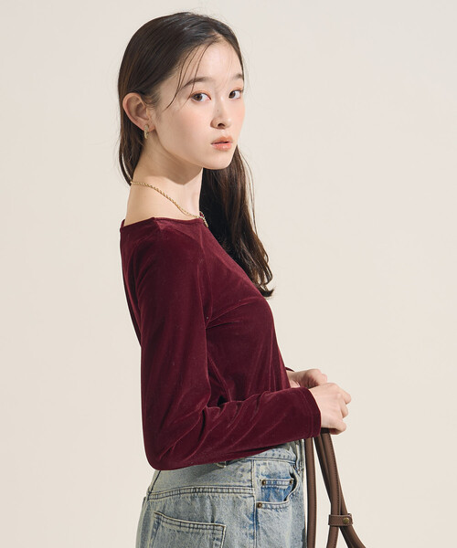 FREAK'S STORE(フリークスストア)の「ベロアジャージ ボートネック トップス(Tシャツ/カットソー・レディース・ブラウン/ワイン/オリーブ/ブラック/ライトグレー・フリ-)」の12枚目の写真