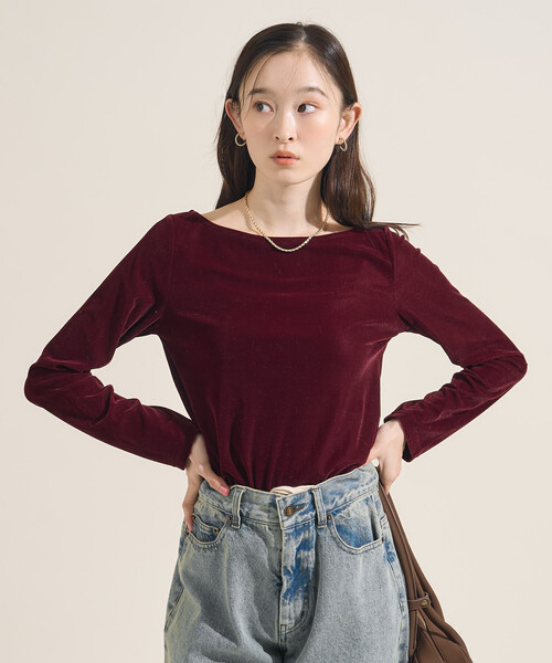 セール】ベロアジャージ ボートネック トップス（Tシャツ/カットソー