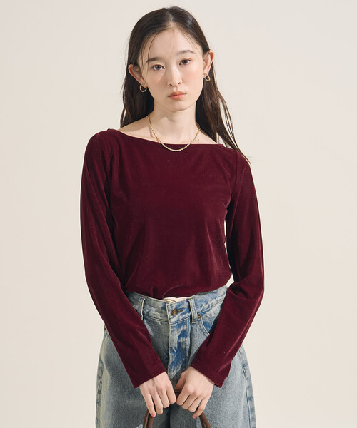 FREAK'S STORE(フリークスストア)の「ベロアジャージ ボートネック トップス(Tシャツ/カットソー・レディース・ブラウン/ワイン/オリーブ/ブラック/ライトグレー・フリ-)」の15枚目の写真