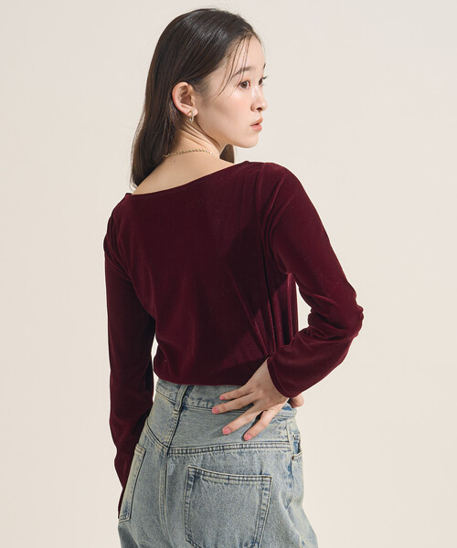 FREAK'S STORE(フリークスストア)の「ベロアジャージ ボートネック トップス(Tシャツ/カットソー・レディース・ブラウン/ワイン/オリーブ/ブラック/ライトグレー・フリ-)」の17枚目の写真