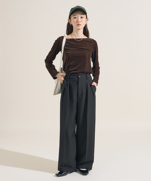 ベロアジャージ ボートネック トップス（Tシャツ/カットソー