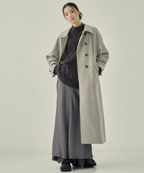 STUDIOUS（ステュディオス）の「【STUDIOUS/ステュディオス】Stand Collar Wool Coat/スタンドカラーウールコート/軽アウター/ロングコート（ステンカラーコート・レディース・グレー/ブラック/ライトグレー・1/2）」の7枚目の写真
