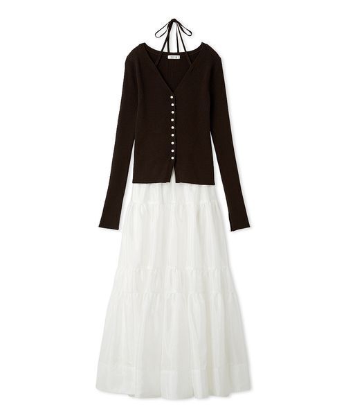 ange FRAY I.D リブカーディガンティアードスカートセットアップ リブカーディガンティアードスカートセットアップ（ワンピース）｜FRAY
