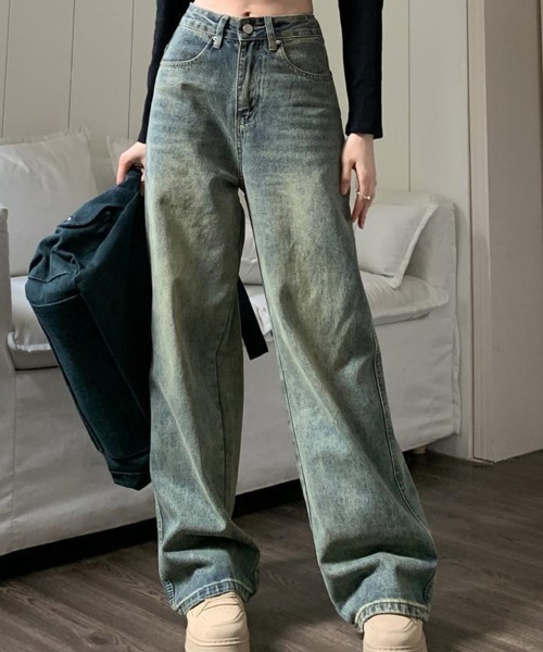 SallyLunn(サリーラン)の「ワイドルーズデニムウォッシュパンツ(デニムパンツ・レディース・ブルー・X-LARGE/LARGE/MEDIUM)」の1枚目の写真