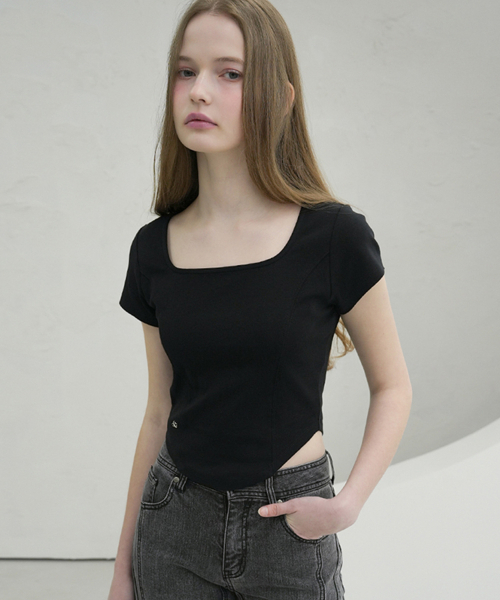 Vivacious(ビバシャス)の「Neuel Square Neck Line Crop T-Shirt - 5COL(Tシャツ/カットソー・レディース・グレー/ブラック/アイボリー/スカイブルー/チャコール・MEDIUM/SMALL)」の16枚目の写真