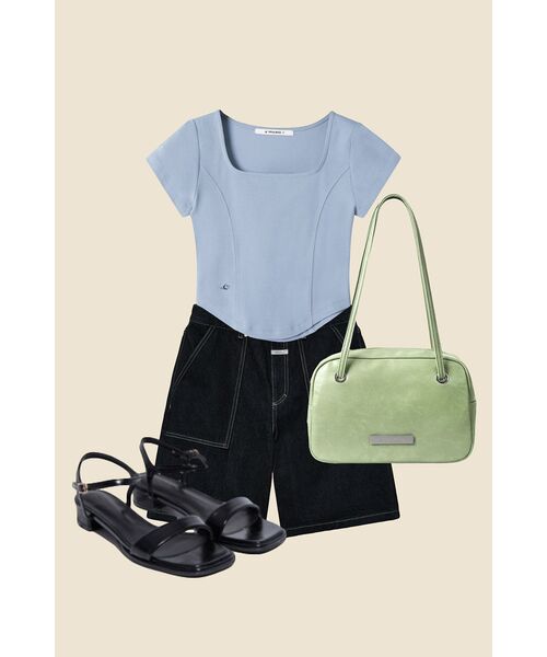 Vivacious(ビバシャス)の「Neuel Square Neck Line Crop T-Shirt - 5COL(Tシャツ/カットソー・レディース・グレー/ブラック/アイボリー/スカイブルー/チャコール・MEDIUM/SMALL)」の7枚目の写真