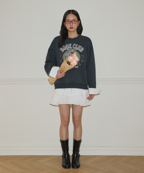 SALON DE YOHN（サロンドヨーン）の「Logo Book Club Cuffs Sweatshirt_ Charcoal（スウェット・レディース・その他・FREE）」の2枚目の写真