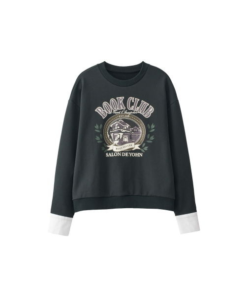 SALON DE YOHN（サロンドヨーン）の「Logo Book Club Cuffs Sweatshirt_ Charcoal（スウェット・レディース・その他・FREE）」の4枚目の写真