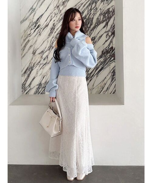 MERCURYDUO（マーキュリーデュオ）の「コードレースバックレースアップフレアスカート（スカート・レディース・ライトブルー/ブラック/オフホワイト・MEDIUM/SMALL）」の4枚目の写真