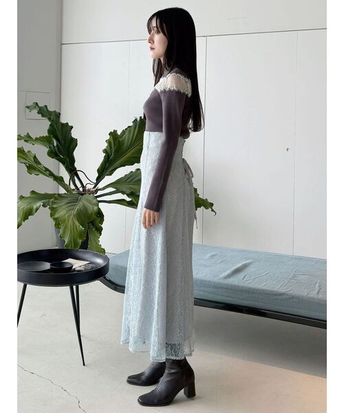 MERCURYDUO（マーキュリーデュオ）の「コードレースバックレースアップフレアスカート（スカート・レディース・ライトブルー/ブラック/オフホワイト・MEDIUM/SMALL）」の8枚目の写真