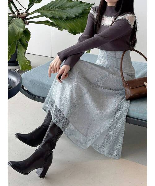 MERCURYDUO（マーキュリーデュオ）の「コードレースバックレースアップフレアスカート（スカート・レディース・ライトブルー/ブラック/オフホワイト・MEDIUM/SMALL）」の9枚目の写真