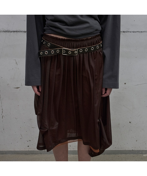 LCDC TM（エルシーディーシーティーエム）の「DOUBLE LAYERED VOLUME SKIRT (BROWN)（スカート・レディース・ブラウン・SMALL/MEDIUM）」の6枚目の写真