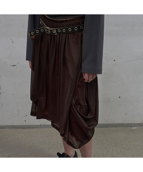 LCDC TM（エルシーディーシーティーエム）の「DOUBLE LAYERED VOLUME SKIRT (BROWN)（スカート・レディース・ブラウン・SMALL/MEDIUM）」の7枚目の写真
