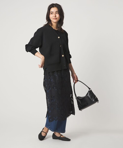 green label relaxing（グリーンレーベルリラクシング）の「パフニット カーディガン ウォッシャブル（カーディガン/ボレロ・レディース・ナチュラル/ブラック/ライトピンク・FREE）」の4枚目の写真