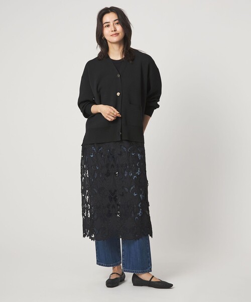 green label relaxing（グリーンレーベルリラクシング）の「パフニット カーディガン ウォッシャブル（カーディガン/ボレロ・レディース・ナチュラル/ブラック/ライトピンク・FREE）」の5枚目の写真