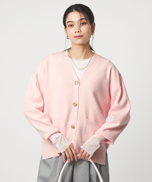 green label relaxing（グリーンレーベルリラクシング）の「パフニット カーディガン ウォッシャブル（カーディガン/ボレロ・レディース・ナチュラル/ブラック/ライトピンク・FREE）」の6枚目の写真