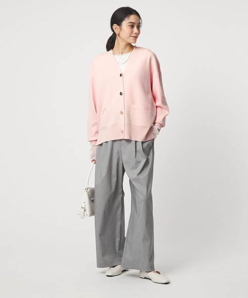 green label relaxing（グリーンレーベルリラクシング）の「パフニット カーディガン ウォッシャブル（カーディガン/ボレロ・レディース・ナチュラル/ブラック/ライトピンク・FREE）」の8枚目の写真