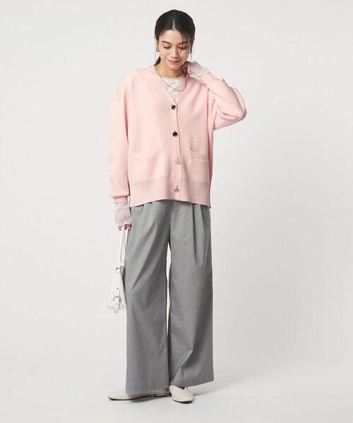 green label relaxing（グリーンレーベルリラクシング）の「パフニット カーディガン ウォッシャブル（カーディガン/ボレロ・レディース・ナチュラル/ブラック/ライトピンク・FREE）」の9枚目の写真