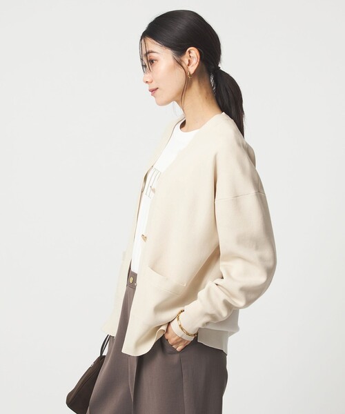 green label relaxing（グリーンレーベルリラクシング）の「パフニット カーディガン ウォッシャブル（カーディガン/ボレロ・レディース・ナチュラル/ブラック/ライトピンク・FREE）」の11枚目の写真