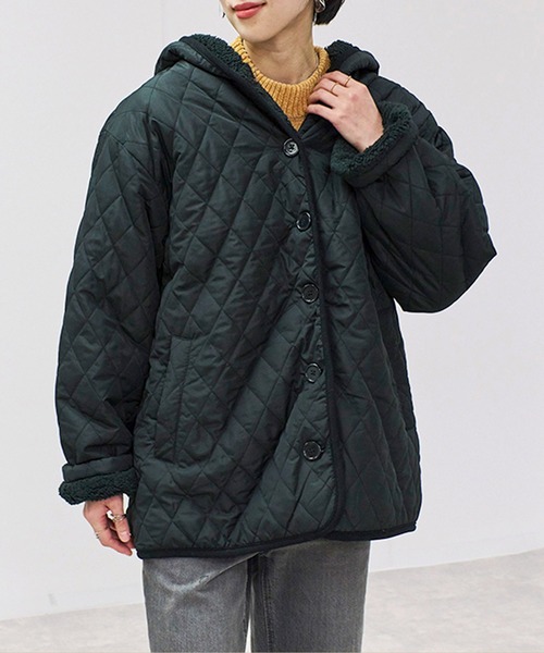 Y's 黒 フード付きキルティングジャケット セール】フード付き 裏ボア中綿キルティングジャケット（ブルゾン