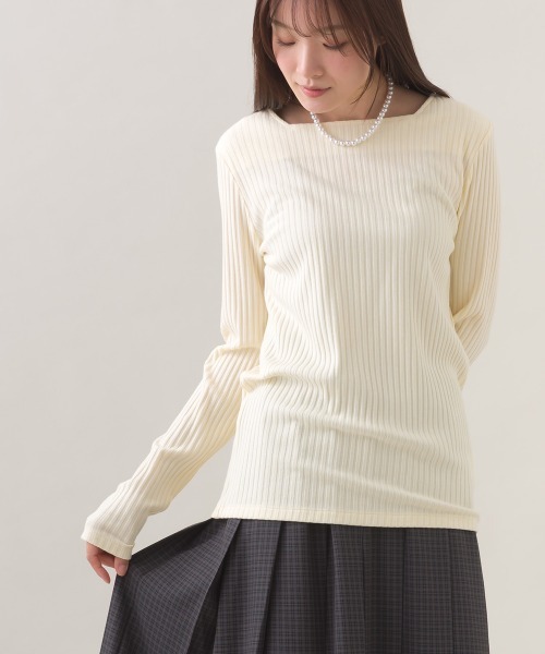 OMNES(オムネス)の「テレコスクエアネック長袖トップス(Tシャツ/カットソー・レディース・グレー/ブラック/ホワイト/ベージュ・FREE)」の19枚目の写真