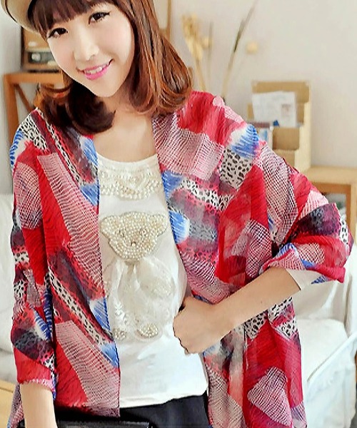 OSYAREVO（オシャレボ）の「ストール ショール マフラー 大判（マフラー・レディース・レッド/オレンジ/ブルー・FREE）」の4枚目の写真