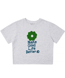 ラッキーフラワークロップTシャツ(ライトグレー)