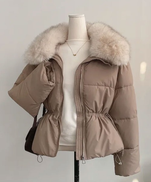 セール】ファー付き ウエストシェイプ 中綿ダウンジャケット（ダウン