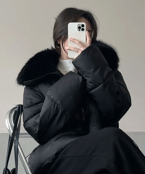 セール】ファー付き ウエストシェイプ 中綿ダウンジャケット（ダウン