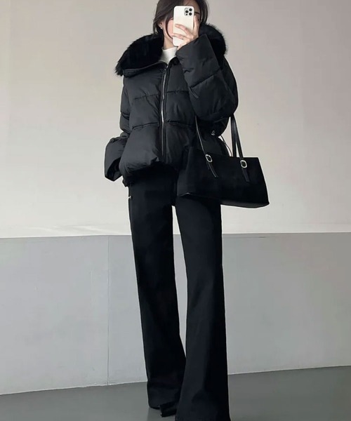 セール】ファー付き ウエストシェイプ 中綿ダウンジャケット（ダウン