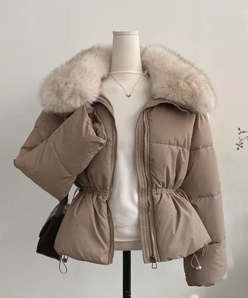 セール】ファー付き ウエストシェイプ 中綿ダウンジャケット（ダウン
