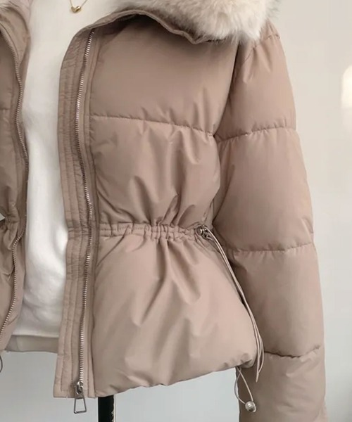 セール】ファー付き ウエストシェイプ 中綿ダウンジャケット（ダウン