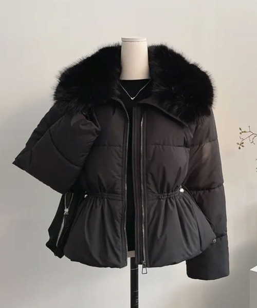 セール】ファー付き ウエストシェイプ 中綿ダウンジャケット（ダウン