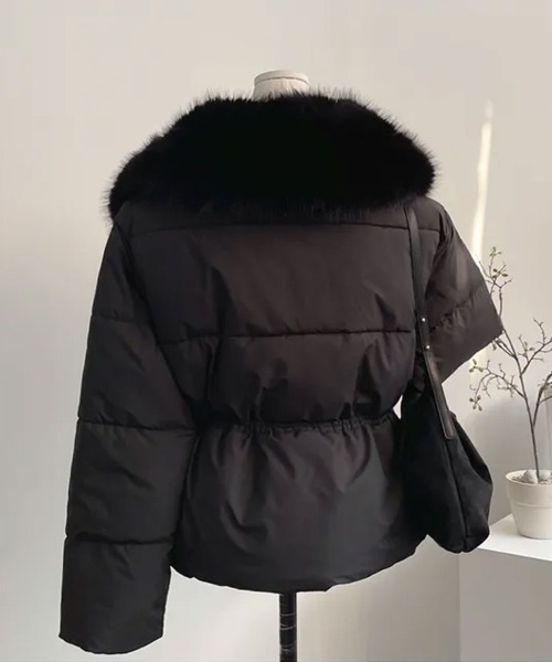 セール】ファー付き ウエストシェイプ 中綿ダウンジャケット（ダウン