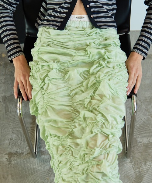 MAISON SPECIAL(メゾンスペシャル)の「Random Shredding Skirt/ランダムシャーリングスカート(デニムスカート・レディース・ミント/ブルー/ブラック・38/36)」の2枚目の写真