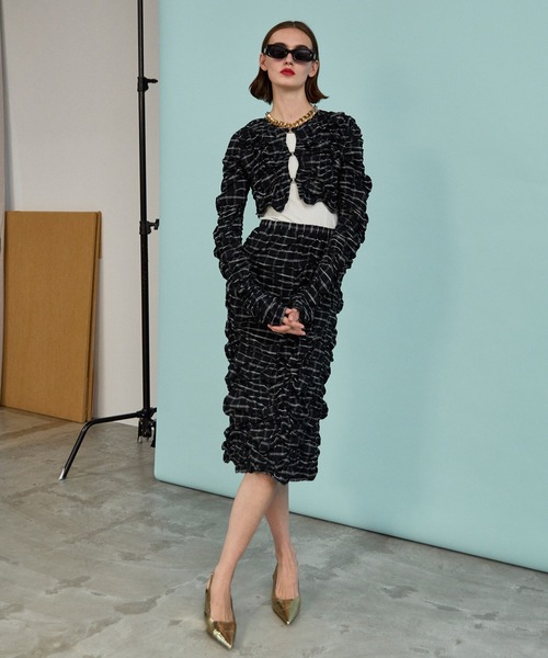 MAISON SPECIAL(メゾンスペシャル)の「Random Shredding Skirt/ランダムシャーリングスカート(デニムスカート・レディース・ミント/ブルー/ブラック・38/36)」の1枚目の写真