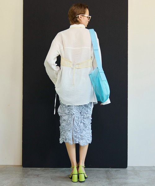 MAISON SPECIAL(メゾンスペシャル)の「Random Shredding Skirt/ランダムシャーリングスカート(デニムスカート・レディース・ミント/ブルー/ブラック・38/36)」の6枚目の写真