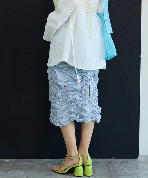 MAISON SPECIAL(メゾンスペシャル)の「Random Shredding Skirt/ランダムシャーリングスカート(デニムスカート・レディース・ミント/ブルー/ブラック・38/36)」の7枚目の写真