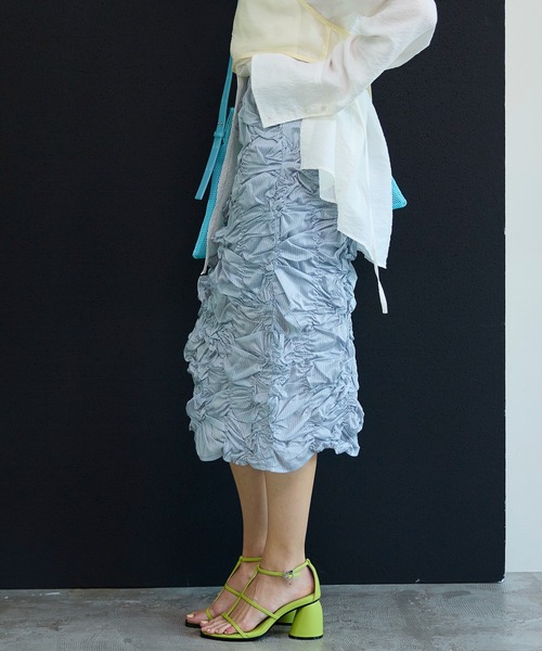 MAISON SPECIAL(メゾンスペシャル)の「Random Shredding Skirt/ランダムシャーリングスカート(デニムスカート・レディース・ミント/ブルー/ブラック・38/36)」の8枚目の写真