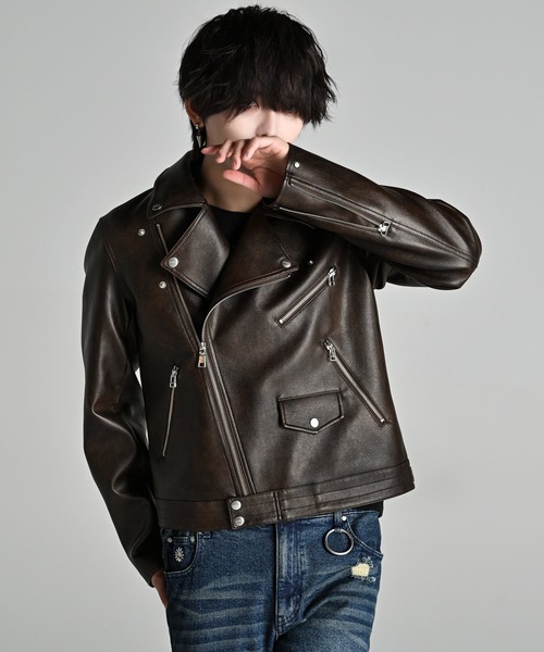 ADRER（アドラー）の「Cropped Double Riders Jacket / クロップド・ダブル・ライダース・ジャケット（ブルゾン・メンズ・ブラック/ブラウン・M/S/XS/L）」の20枚目の写真