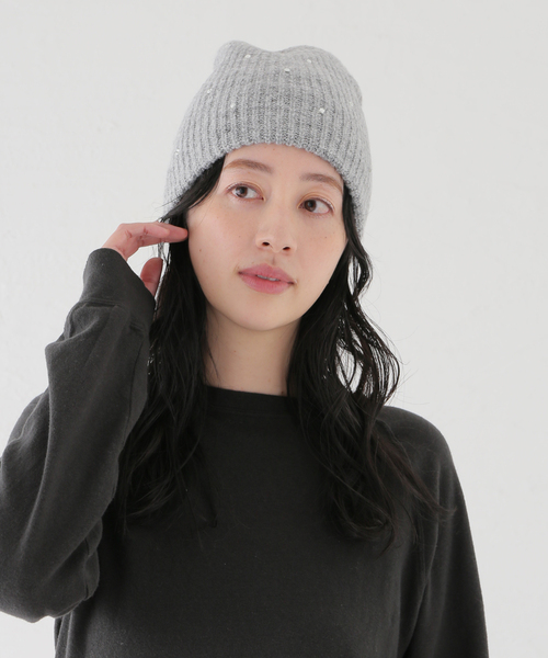 B.C STOCK（ベーセーストック）の「ビジュービーニー（ニットキャップ/ビーニー・レディース・ベージュ/チャコールグレー・FREE）」の8枚目の写真